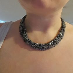 Vintage gray toned seed bead necklace