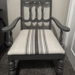 Solid Wood vintage Chair With Grain Sack Fabric 