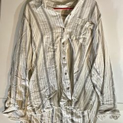 NWT Universal Thread XL Striped Linen Button Down Shirt Oversized Tunic Ladies