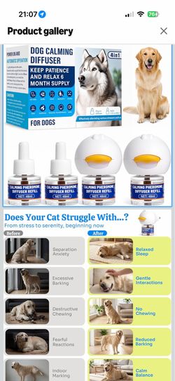 Dog Calming Pheromone Diffuser Kit – 6-in-1, 120-Day Supply Drug-Free Relief for Separation Anxiety, Barking & Thunderstorms | 700 Sq Ft Coverage | Pl