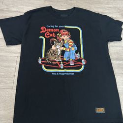 Vintage Steven Rhodes Caring For Your Demon Cat Black T- Shirt