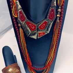 Vintage Red Beaded Necklace