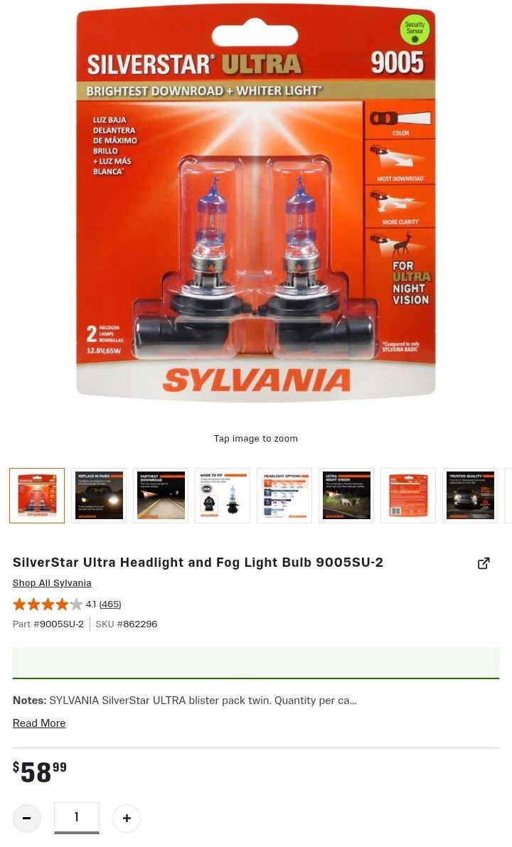 SilverStar Ultra Headlight and Fog Light Bulb 9005
