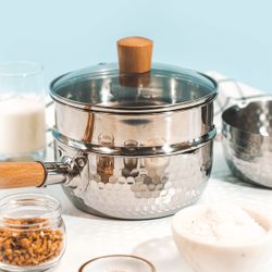 Japanese YANOSAKU Yano Works Japanese Hammered Stainless Steel Yukihira Pot Single-serving Pot Steaming and Cooking Dual
