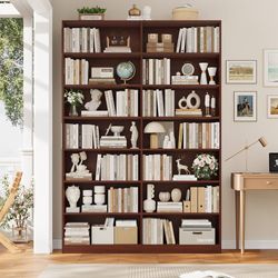 83.7" Tall Bookshelf Bookcase, 7-Tier Double Bookshelves, Cherry Modern Large Bookshelf with 14 Open Display Shelves, Tall Bookcase and Wide Book Shel