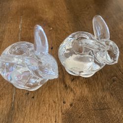 Clear Glass William Sonoma Easter Bunnies Tapered Candle Holders