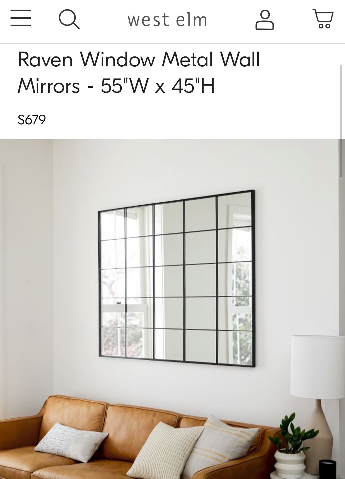 West Elm Raven Window Metal Wall Mirrors - 55"W x 45"H