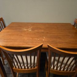 Tall Wooden Dining Table + 4 Cushioned Chairs