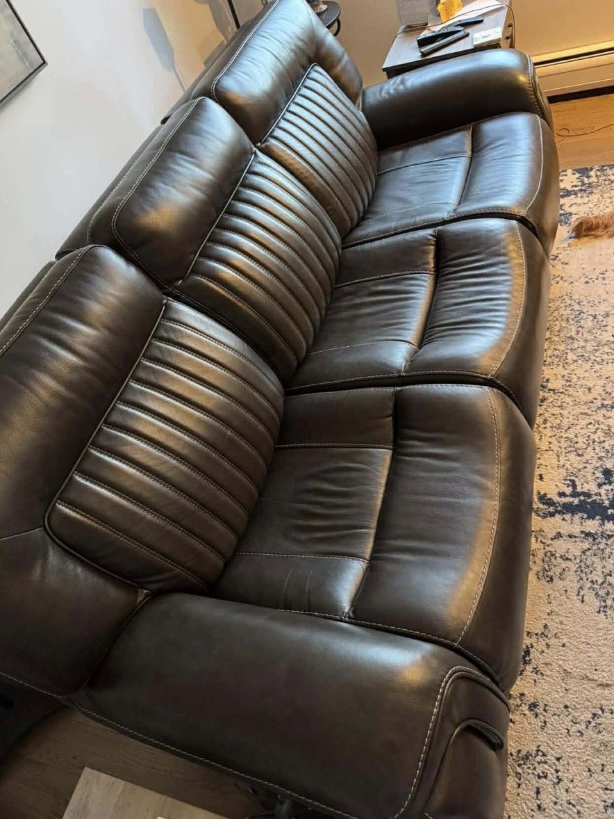 Grey Leather Recliner Set Of 2 With Charging Ports 