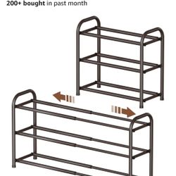 Gonfoam 3-Tier Expandable Shoe Rack,Adjustable Shoe Shelf Storage Organizer Heavy Duty Metal Free Standing Shoe Rack for Entryway Closet Doorway (Bron