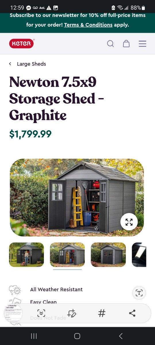 Keter Newton 7.5x9 Storage Shed $1,300