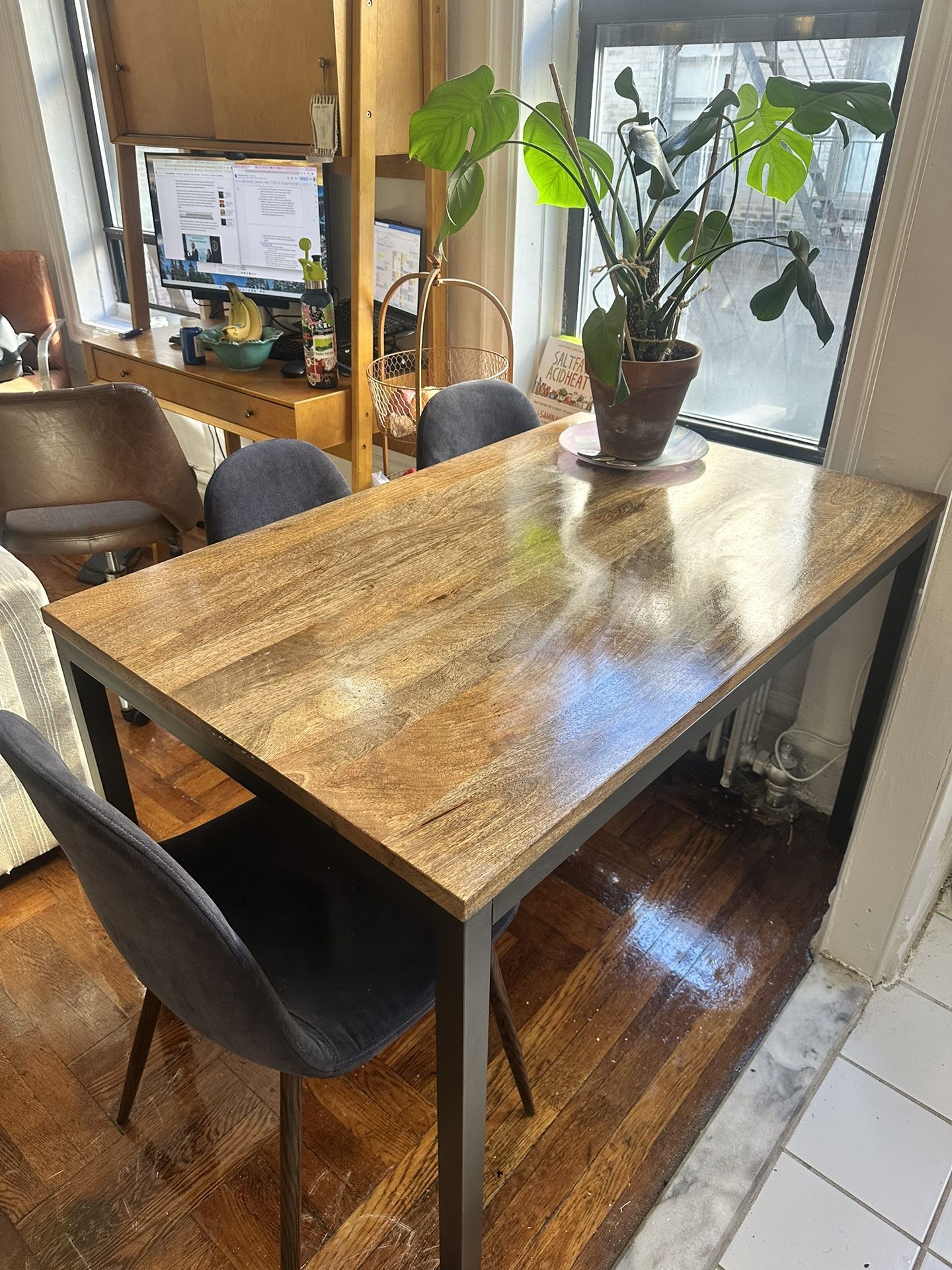 Wooden Dining Table With Three Chairs 