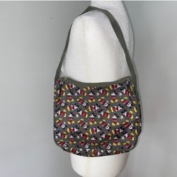Disney Mickey Mouse Bag Olive Army Green Shoulder Purse Tote Bag Zipper Strap