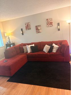 Sectional Sofa with Ottoman and Decor
