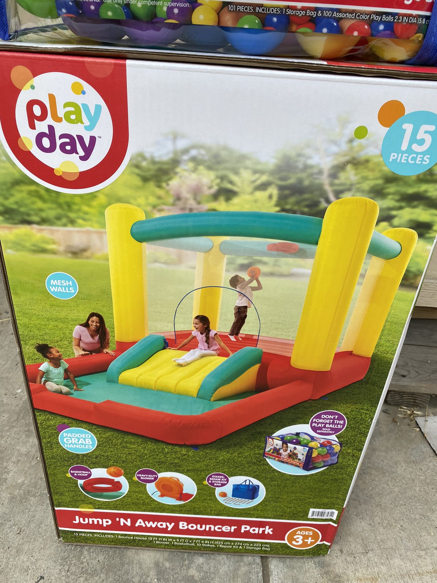 Play Day Jump 'N Away Kids Indoor and Outdoor Bouncer with Blower Included