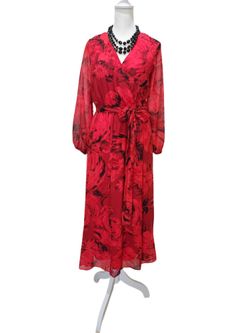 Tash and Sophie RedFloral Long Sleeve Faux Wrap Dress