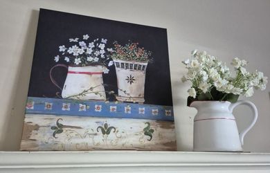 Wrapped Canvas Print With Pitcher And Flowers