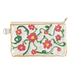 Floral Canvas Makeup Pouch Cosmetic Travel Bag Zippered Hand Painted Textured