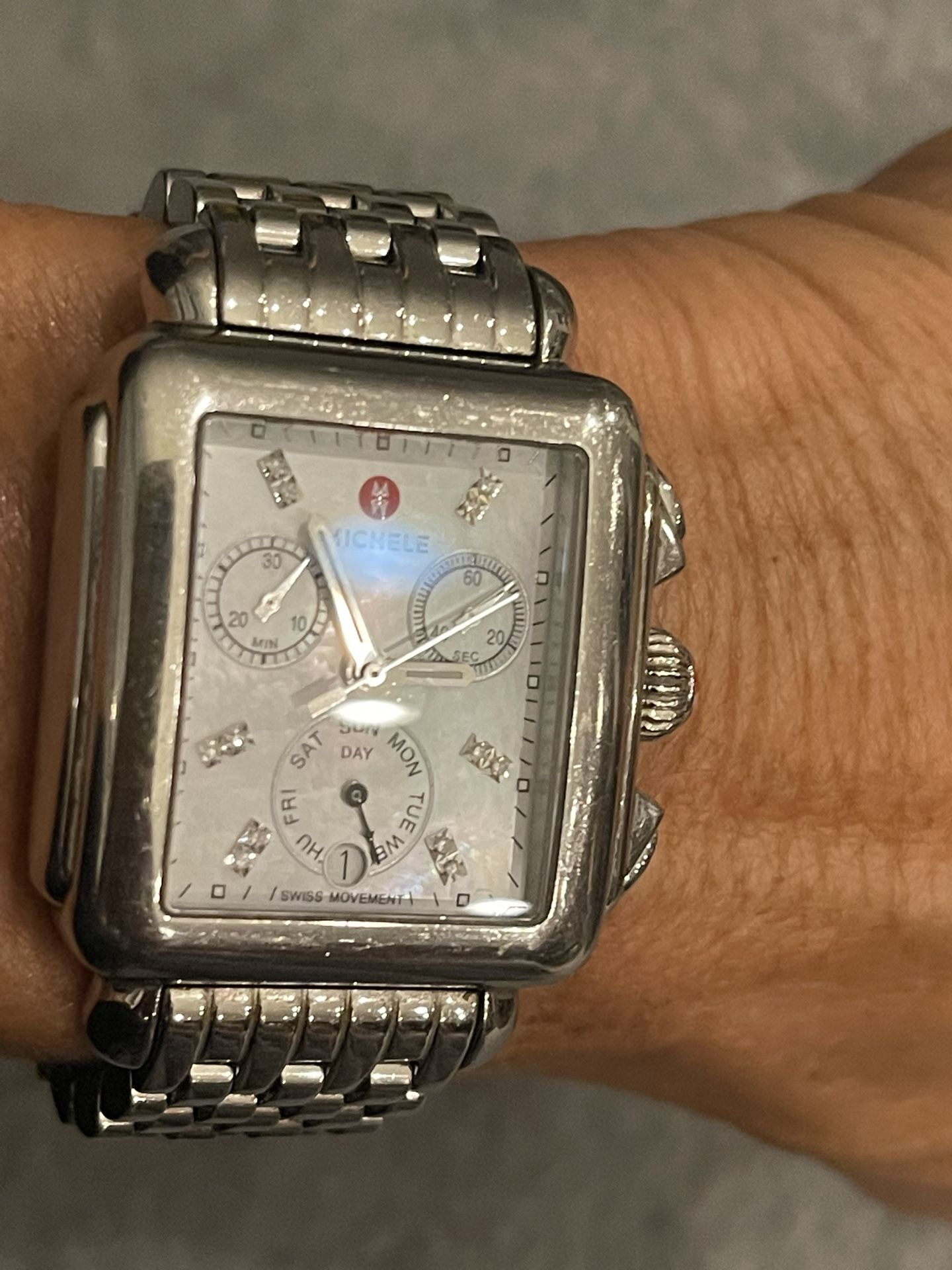 Sterling Silver & Diamond Deco Michele Watch 