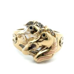 Men’s 14k Tri-Toned Rose White Yellow Gold Double Horse Lucky Ring Size 11 GP3121808