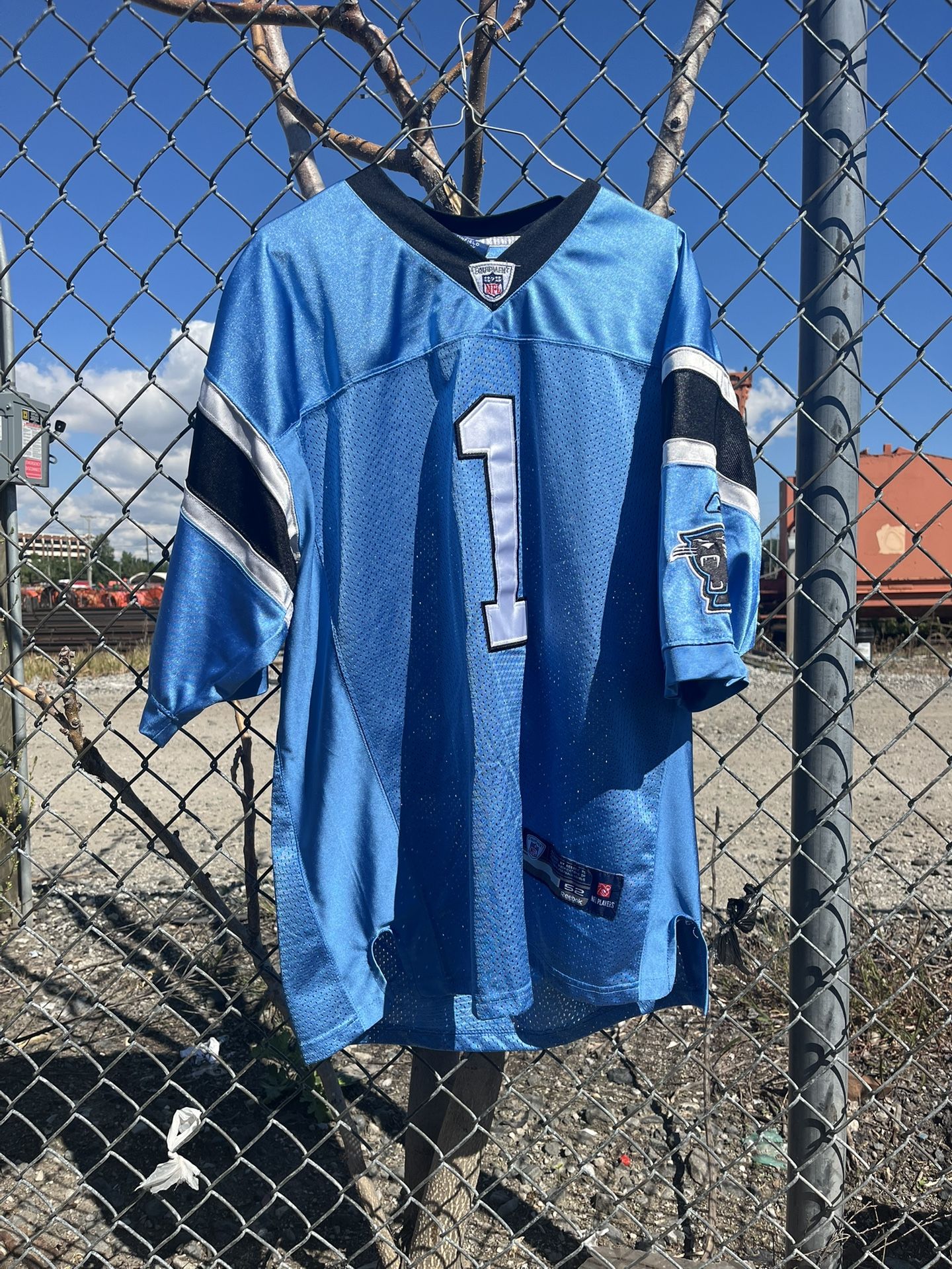 NFL Reebok On Field Carolina Panthers Cam Newton Blue Jersey, Size 52