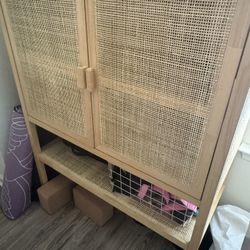 Solid Wood Rattan Storage Cabinet