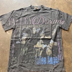 Valley Dreams Fallen Angel Graphic Print Rhinestone T-Shirt Black L Crew Neck