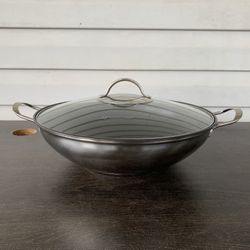 Masterclass Stainless Steel Non-Stick Double Sided 12.5" Wok With Lid New