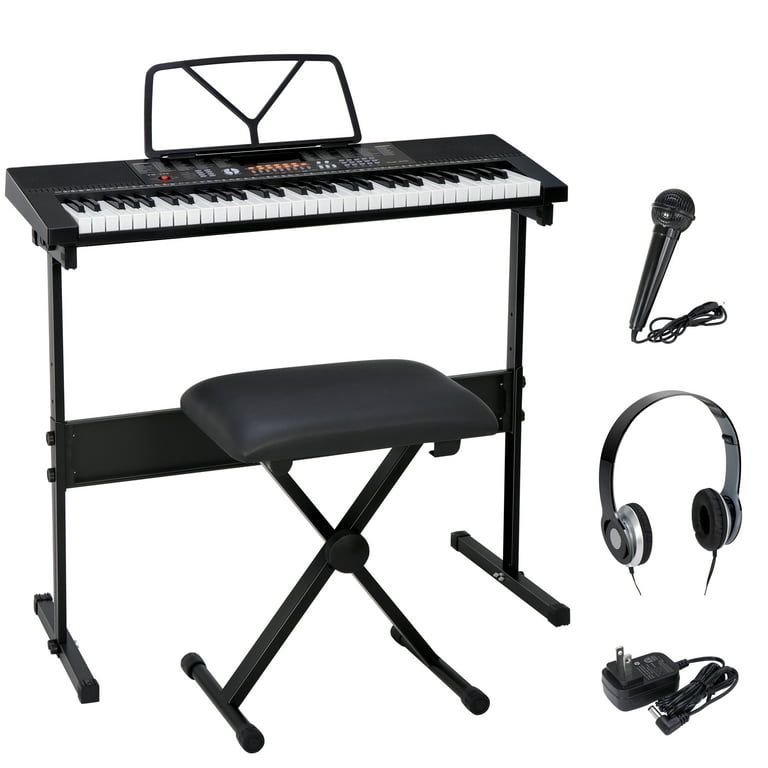 61-Key Portable Electronic Piano LED Display Keyboard Kit W/ Music Stand, Headphones, Microphone