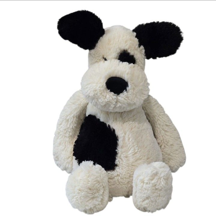 Jellycat London Bashful Black And Cream Puppy Dog Plush 12" Stuffed Animal GUC
