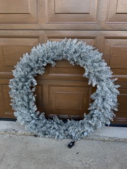 • 43-Inch Large Silver Christmas Wreath with Lights - Perfect for Business Retail & Home