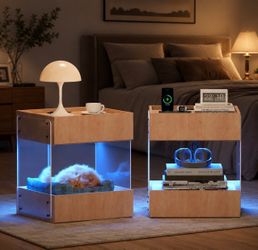Set of 2, nightstands with LED Lights & charging station