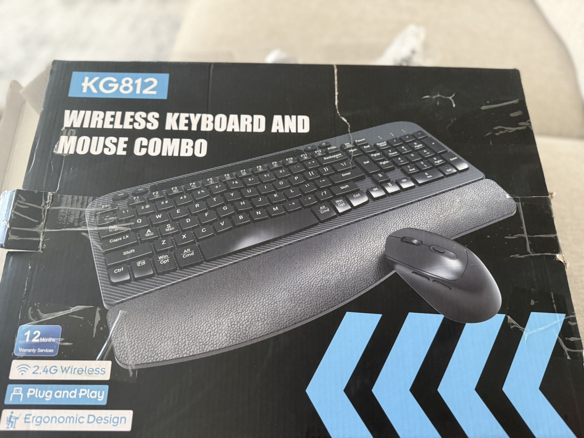 Wireless Keyboard and Mouse Combo, Wave Keys Full-Sized Ergonomic Keyboard with Cushioned Plam Rest, Phone Holder, Comfortable Natural Typing, 2.4G Co