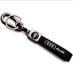 Keyring For Audi Black Leather & Metal Stylish Keychain with Hook