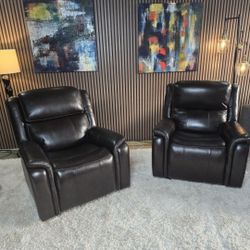 2 Matching Barcalounger Bryson Top Grain Leather Power Rocker Recliner