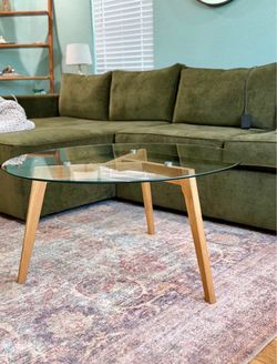 Round Glass Coffee Table with Wood Base