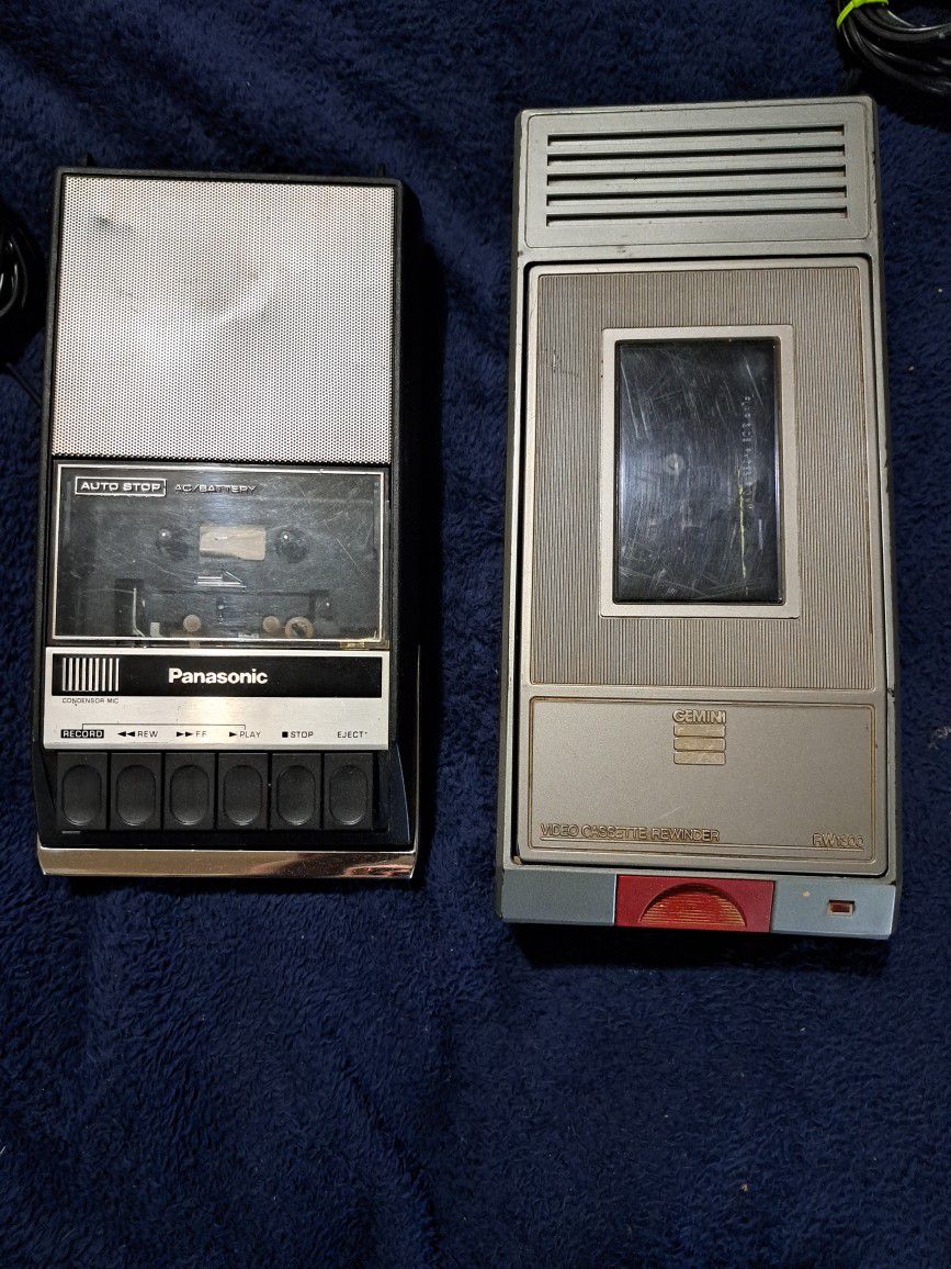 Vintage Tape Recorder And VHS Cassette Rewinder
