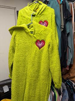 Green Sherpa Hooded Onesie with Heart Patch