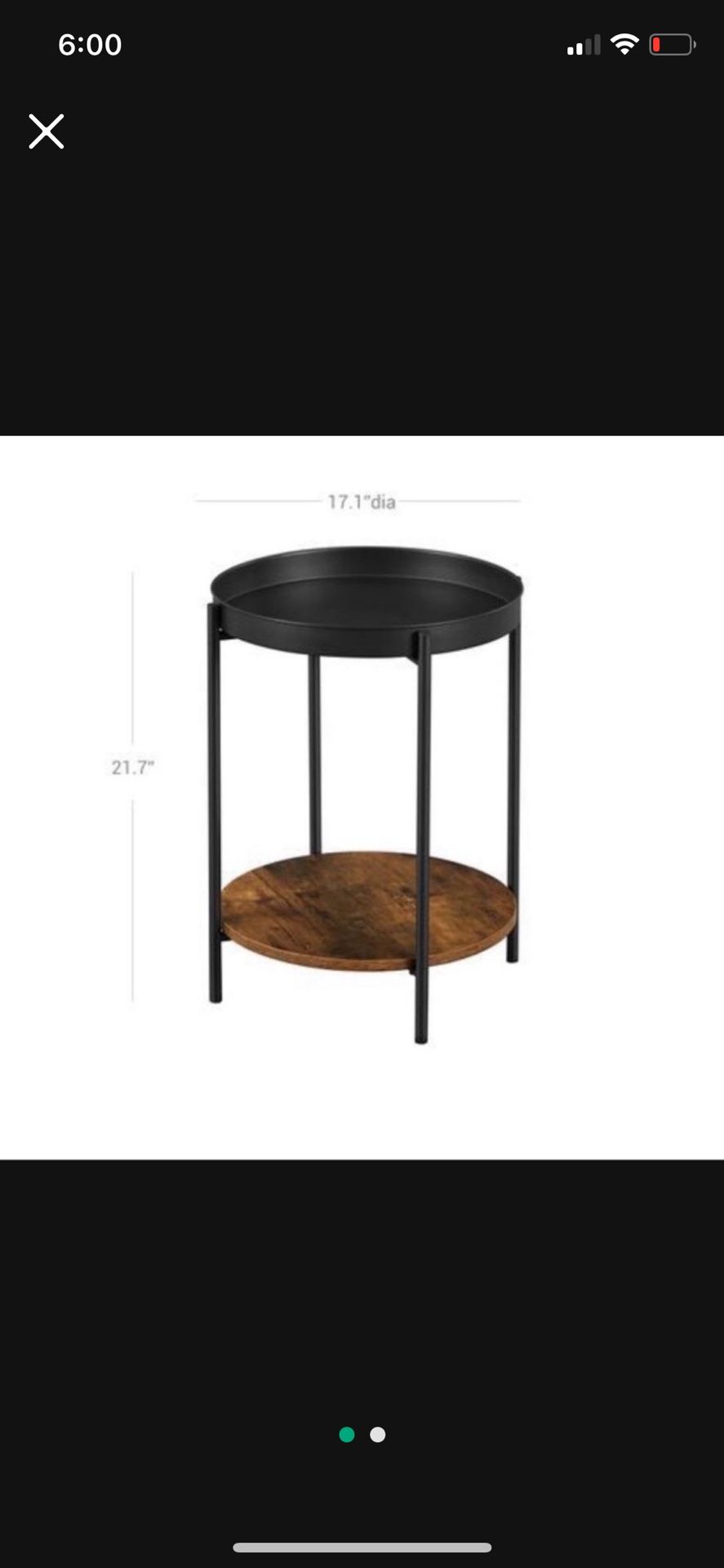 VASAGLE 2-Tier Side Table End Table Coffee Table Steel Frame Rustic Brown and Black LET221B01