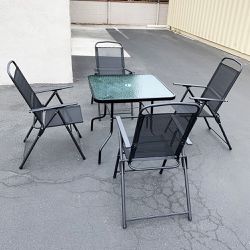 $100 (New) Patio 5pcs dining set with 32x32” table and 4pc folding chairs, outdoor furniture 
