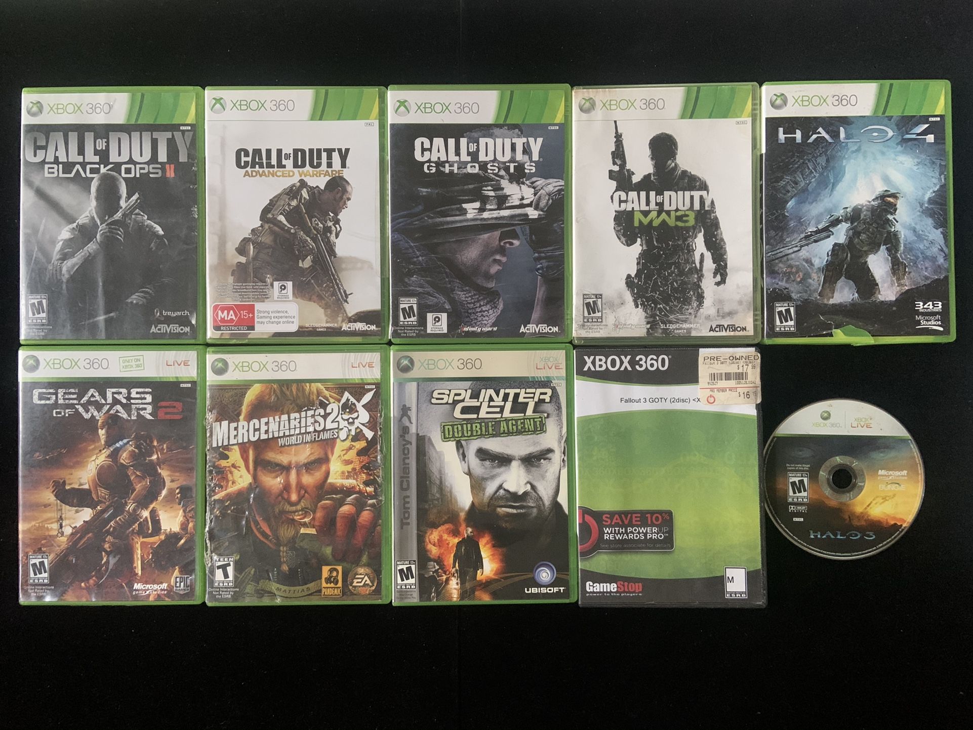 Microsoft Xbox 360 Game Lot(10 Games)CALL OF DUTY HALO FALLOUT GEARS OF WAR+(Post Nintendo Era)