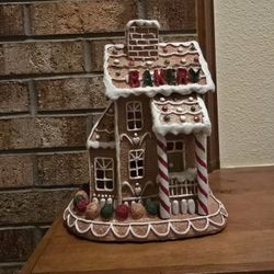 Light Up Ceramic Gingerbread House Decor