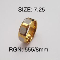 Stainless Steel Silver & Gold Ring Band For Men: Size-7.25/RGN-555