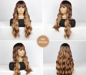 Long Brown Wig with Blonde Highlights – 28