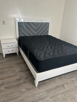 White Bed Frame & Dresser Set
