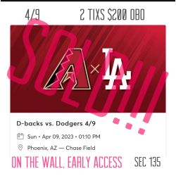 Arizona Diamondbacks Vs LA Dodgers 4/9 On The Wall  