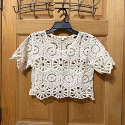 Rebellion Again Crochet Cropped Top - Size Small