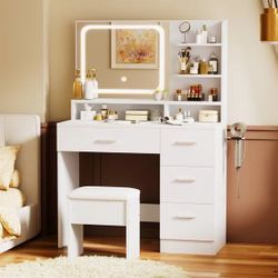 ❤️‍🔥 #B Vanity Desk with Smart LED Mirror & Stool