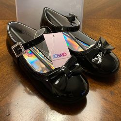 Josmo little girls’ black patent leather Mary Jane dress shoes with bow and rhinestone buckle - size 11 - BRAND NEW, NWT