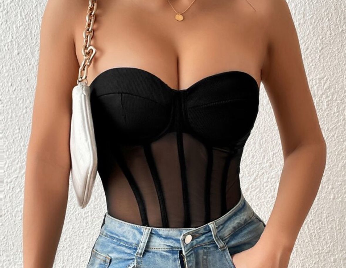 SHEIN Black mesh bodysuit size small